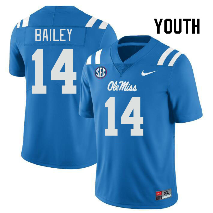 Youth #14 Deljay Bailey Ole Miss Rebels College Football Jerseyes Stitched Sale-Powder Blue - Click Image to Close